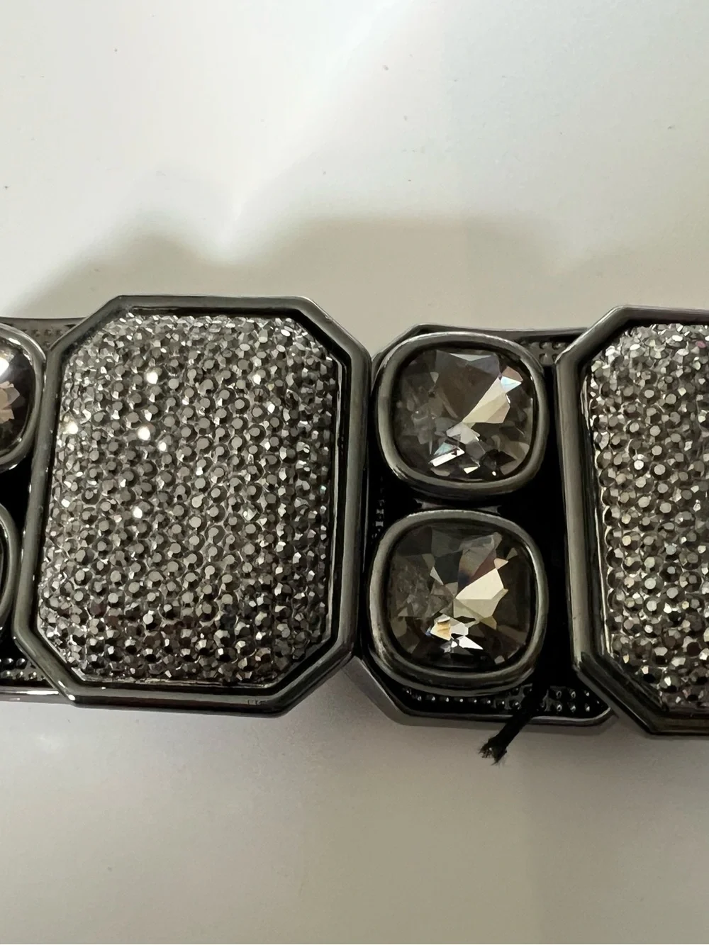Chunky Geometric Gunmetal & Silver Rhinestone Statement Stretch Bracelet
